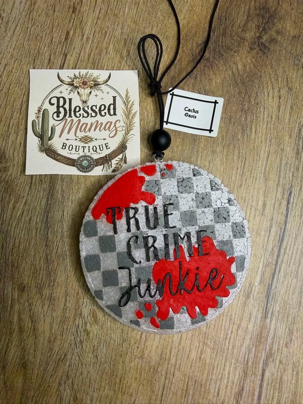 True Crime Junkie Checkerboard Car Freshie - Red & Gray